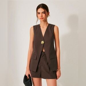 NWT Commense Cotton & Linen Shorts Set With Decor Pockets, Large